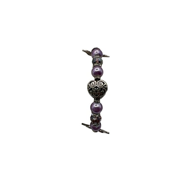 Vintage Napier Beaded Necklace & Bracelet Set With Purple & Silver Accents - Picture 9 of 12